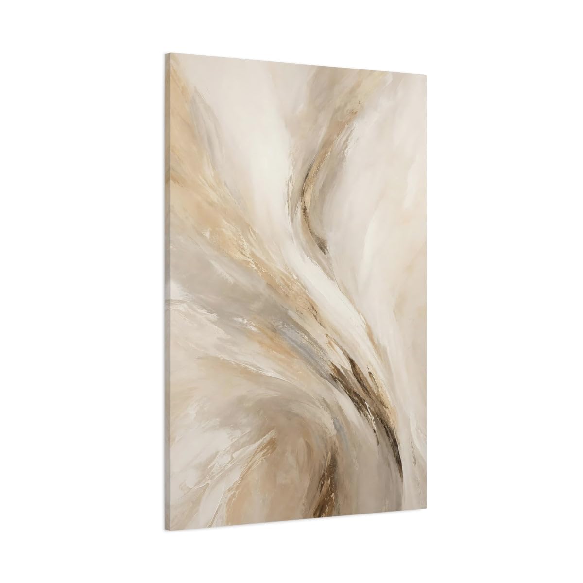 Abstract Swirls Beige Brown Gold Canvas Print – Living Room, Above Fireplace 12×18 inch (30×45 cm) - Vertical / 1.25 inch (3 cm)