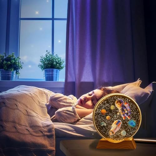 Image of 3D Astronaut Boy Crystal Ball Night Lamp with Wooden Base | USB LED Table Light for Kids Room, Bedroom & Home Decor | Space Theme Bedside Lamp & Gift for Boys & Girls