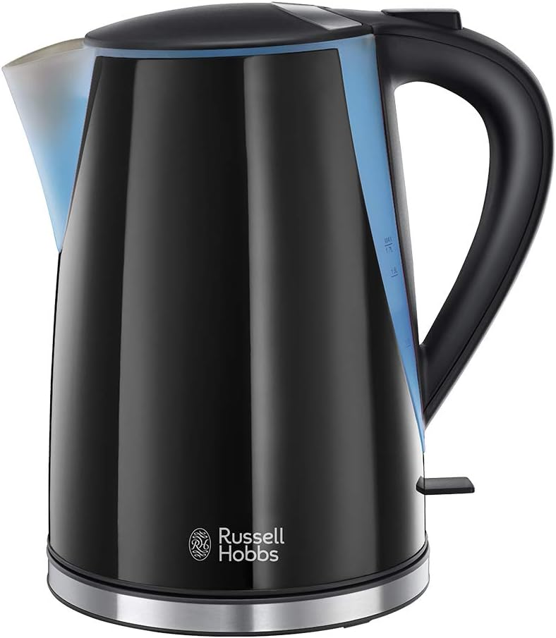 Russell Hobbs Mode Electric 1.7L Cordless Kettle (Fast Boil 3KW, Black with Stainless Steel accents, Removable washable anti-scale filter, Push to open lid, Easy pour spout) 21400