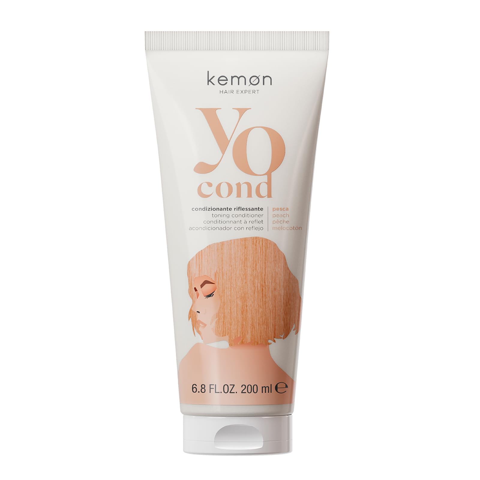 Kemon Yo Cond Pesca - Maschera Riflessante Professionale con Formula YoVeg e Velian Complex, Nutre e Illumina i Capelli in 3 Minuti, 88% Ingredienti Naturali, 200 ml