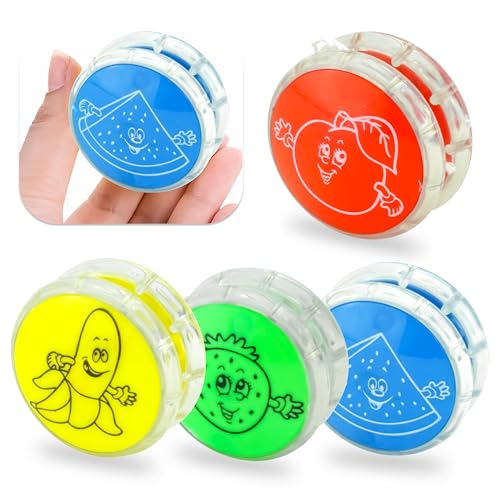 4-Pieces Plastic Light Up Responsive Yo-Yo, Auto Return Yoyo for Kids and Beginners Party Favors, to Play Entertaining String Tricks (Fruit Light Up Yoyos)