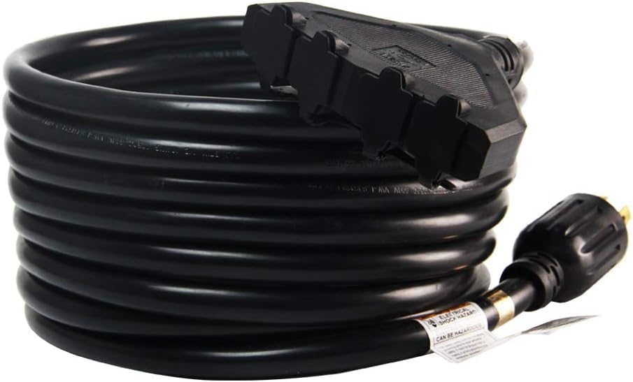 PLIS 25 Feet Heavy Duty Generator Adaptor Extension Cord,Locking Cord,NEMA L14-30P/Four 5-20R, Generator Power Cord