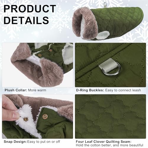 Image of BEAUTYZOO Warm Dog Puffer Jacket Vest, Dog Winter Coat with Harness,Green S