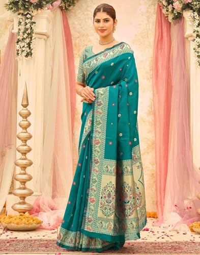 Image of SIRIL Women's Weaving Paithani Silk Saree With Unstitched Blouse Piece