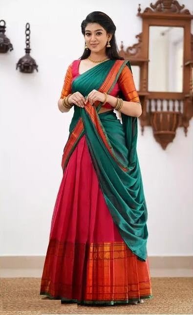 Image of ZITON Women's Indian Traditional Kanjivaram Silk Pure Weaving Lehenga Choli Along With Dupatta And Blouse Piece, Half Saree (Unstitched)