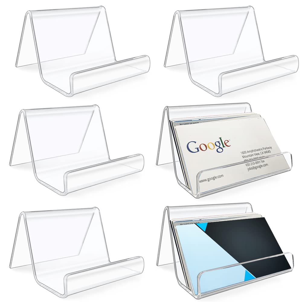 lyfLux 3 Pack Acrylic Business Card Holder - Clear Modern Desktop Display Rack for Office, Reception, Counter, Professional Card Organizer, Capacity: