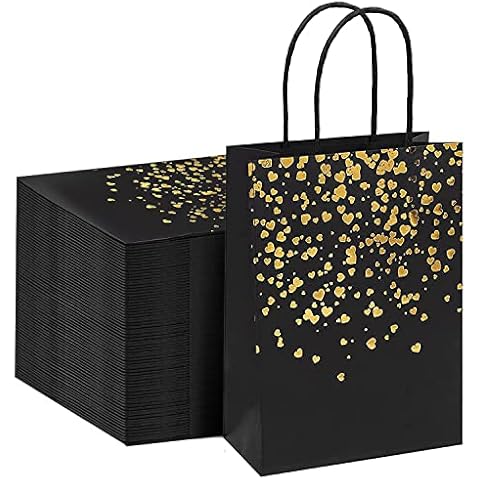 GeschenktüTen Aus Kraftpapier PapiertüTen Mit Henkel Schwarz Bronzing Kraft Tasche füR Geburtstag Hochzeit 12Stk Cover