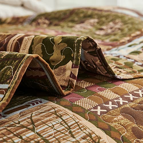 Tigona Rustic Quilt Sets Queen/Full Size Moose Bear Bedding Set Microfiber Bedspread Classic Plaid Lodge Coverlet Cabin Bed Cover (Brown #TOP6