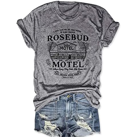 Women Vintage Rose Shirt Short Sleeve Funny Motel Print Graphic T Shirt Loose Fitting Vacation Summer Tops(Gray,XXL) Cover