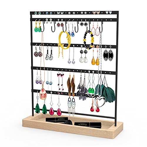 ANNDOFY Earrings Organizer Jewelry Display Stand, 5-Tier 100 Holes Earring Holder Rack for Hanging Earrings, Metal and Wood Basic Large Storage Earring Jewelry Display Tree as Women Girls Gift