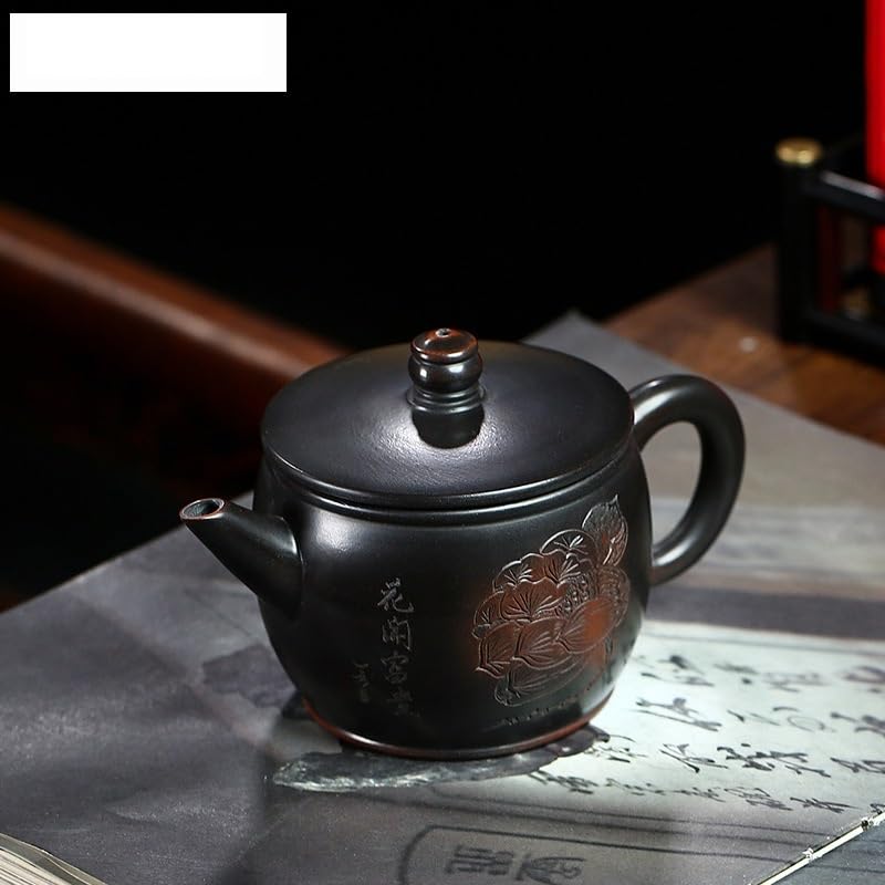 Théière Vintage en Argile Violette de 260 ML, fabriquée à la Main en Grande quantité à partir de Terre Crue Violette, avec Filtre et Accessoires pour Service à thé Zisha.