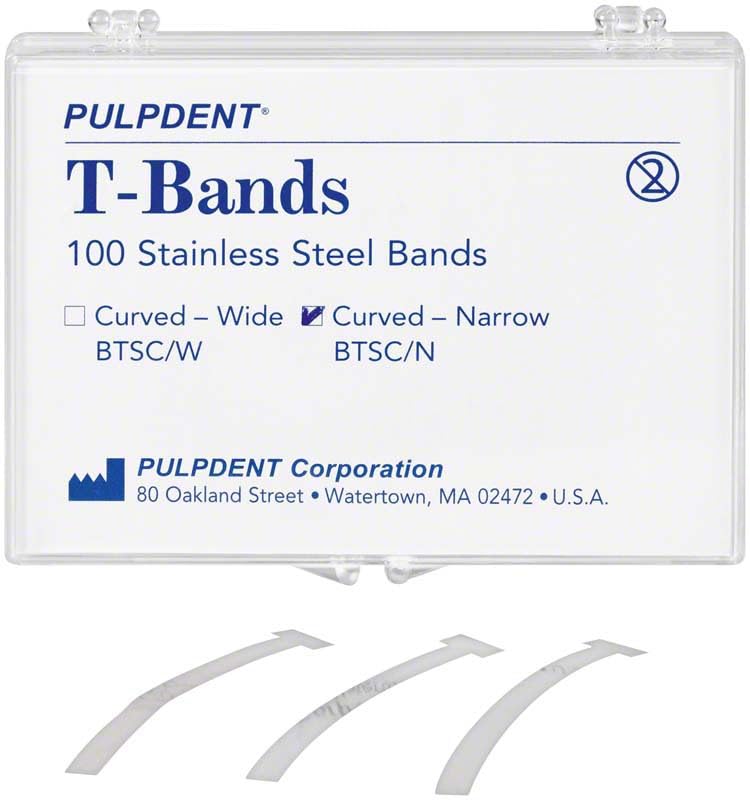 Pulpdent Corp Pulpdent BTSC/N T-Bands Stainless Steel Curved Narrow Matrix Bands .002 .05mm 100/bx