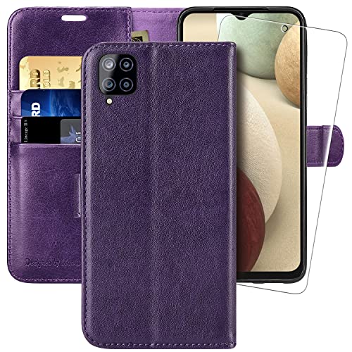 Étui Samsung Galaxy A12 MONASAY en cuir avec protection écran en verre