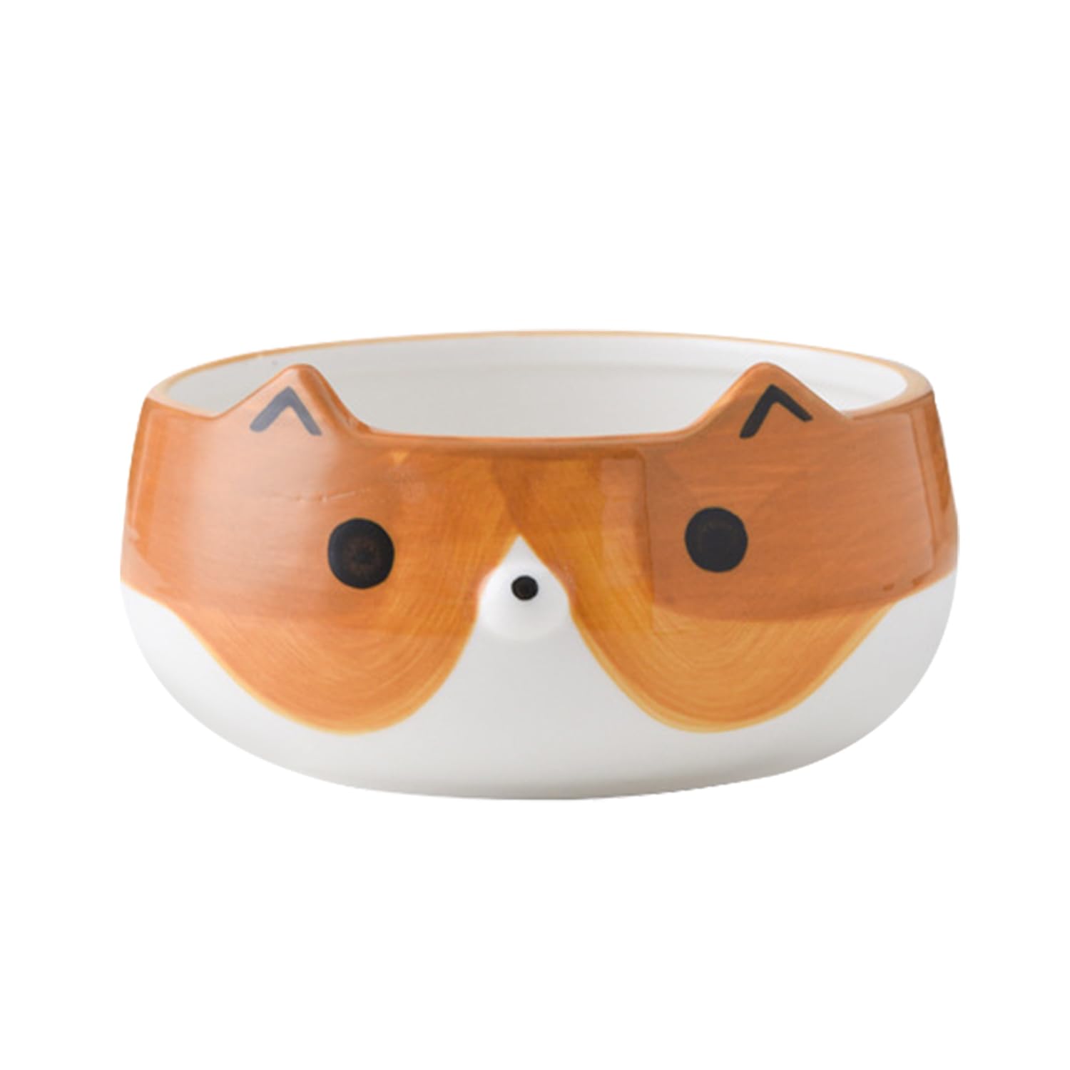 FOGARI Cuenco de cereales para niños, de cerámica, diseño de gato y zorro, fácil de limpiar, bordes lisos, resistente al calor, perfecto para desayunos y aperitivos (perrito)