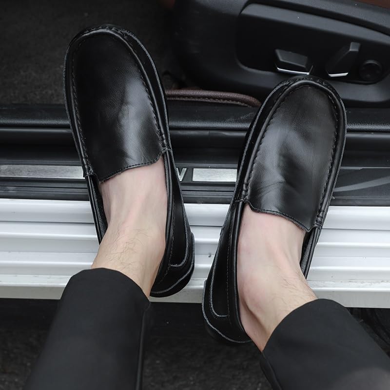 Men's Loafers Shoes Round Toe Solid Color Leather Loafer Shoes Lightweight Slip Resistant Flexible Classic Slip-ons4