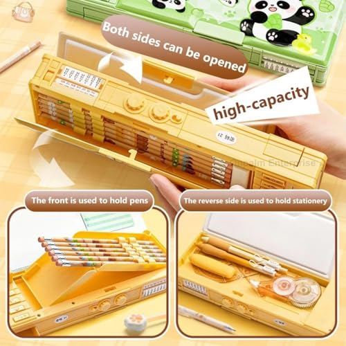 Image of Multifunctional Geometry Lock Pencil Box for Kids, Students, Boys & Girls, Magnetic & Passworld Lock Compass Box, Creamy Bear Theme School Return Gifts (Sweet Cream Bear)