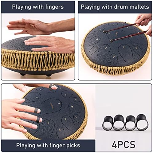LOMUTY Steel Tongue Drum, D Key 15 Notes 13 Inches Hand Drum, Percussion Instrument Hand Pan with Drum Set For Music Education(Navy)