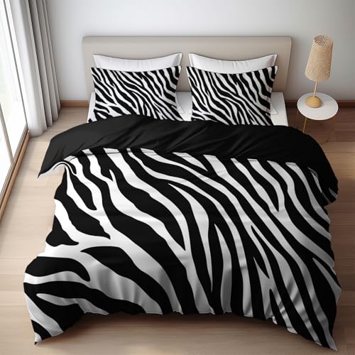 Quixora Housse de Couette Noir 90 x 190 cm, Parure de Lit Zèbre Noir et Blanc imprimés animaliers...