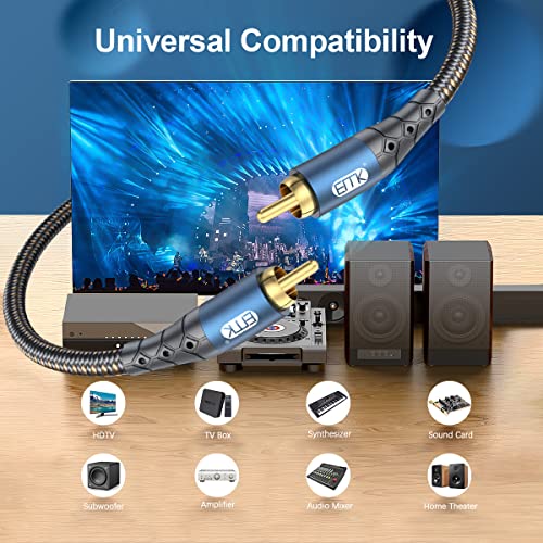 Emk Subwoofer Cable Rca To Rca Audio Cable 24K Gold-Plated Nylon Braided Double Shielded Digital Analogue Supports Amplifiers,Home Theater,Hi-Fi Systems,Subwoofer(3.3Ft/1M) #TOP1