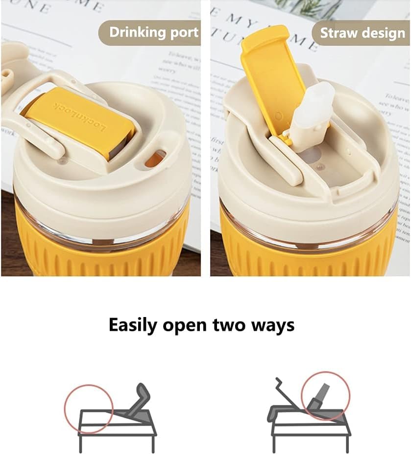Image of Coffee Mug with Straw & Lid - Multipurpose Mason Jar Style Can Sipper for Green Tea, Milk, Juice, Smoothies & More - Reusable Drinking Cup for Home & Office (Glass Water Bottle 1)