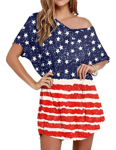 Image of Ekouaer Womens Tshirt Nightgown Cotton V Neck Sleepshirts Comfy Casual Nightshirt for Women US Flag Medium