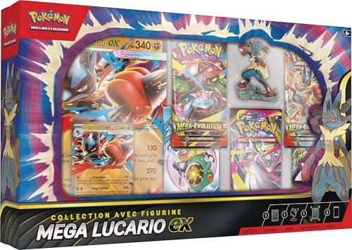 Pokémon : Collection avec Figurine Méga-Lucario-ex (1 Carte Promo Brillante texturée, 1 Carte Promo Grand Format, 5 boosters et 1 Figurine de Méga-Lucario)...