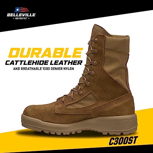 Belleville C300 ST 8" ACU Hot Weather Steel Toe Military Boots for Men - Tactical Army Boots - Safety Rated (EH) - Berry Compliant - Coyote Brown Leather3