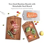 Bamboo Cutting Board Set for Kitchen, Detachable Stainless Steel Design, Double Sided Chopping Boards with Deep Juice Well and Built-in Handles for Meal Prep and Serving, Ideal Kitchen Gift - Image 2