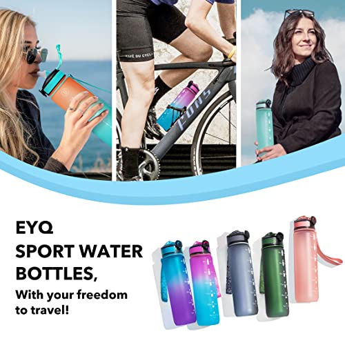 Image of EYQ QuickSpout Water Bottle with Time Marker and Carry Strap, 32 oz, BPA-Free, Non-Toxic, Leak-Proof