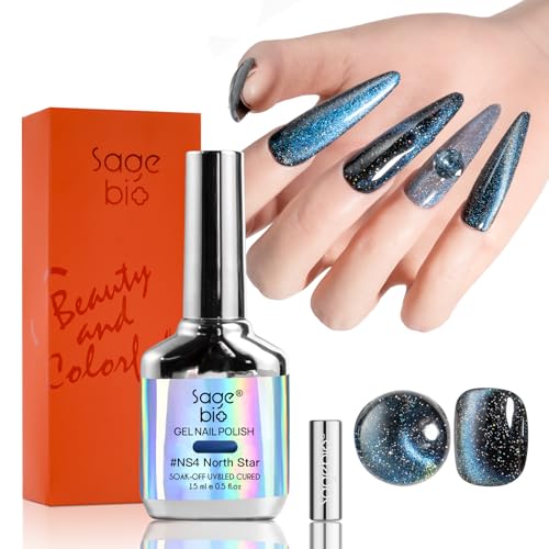 SAGEBIO Cat Eye Gel Nail Polish, 15ml Magnetic Gel, High-Gloss, Long-Lasting, Magnetic Stick for DIY Manicures, 3D Effect, Rich & Vibrant Colors, 03