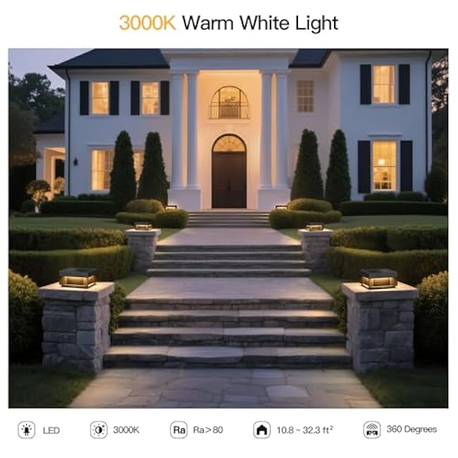 Solar Post Light, 7.9 Outdoor Column Lights Modern Fence Deck Cap Pillar Lamp Waterproof 3000K LED Lantern Patio Landscape Lighting for Outside Driveway Pathway Yard Garden Posts Decoration