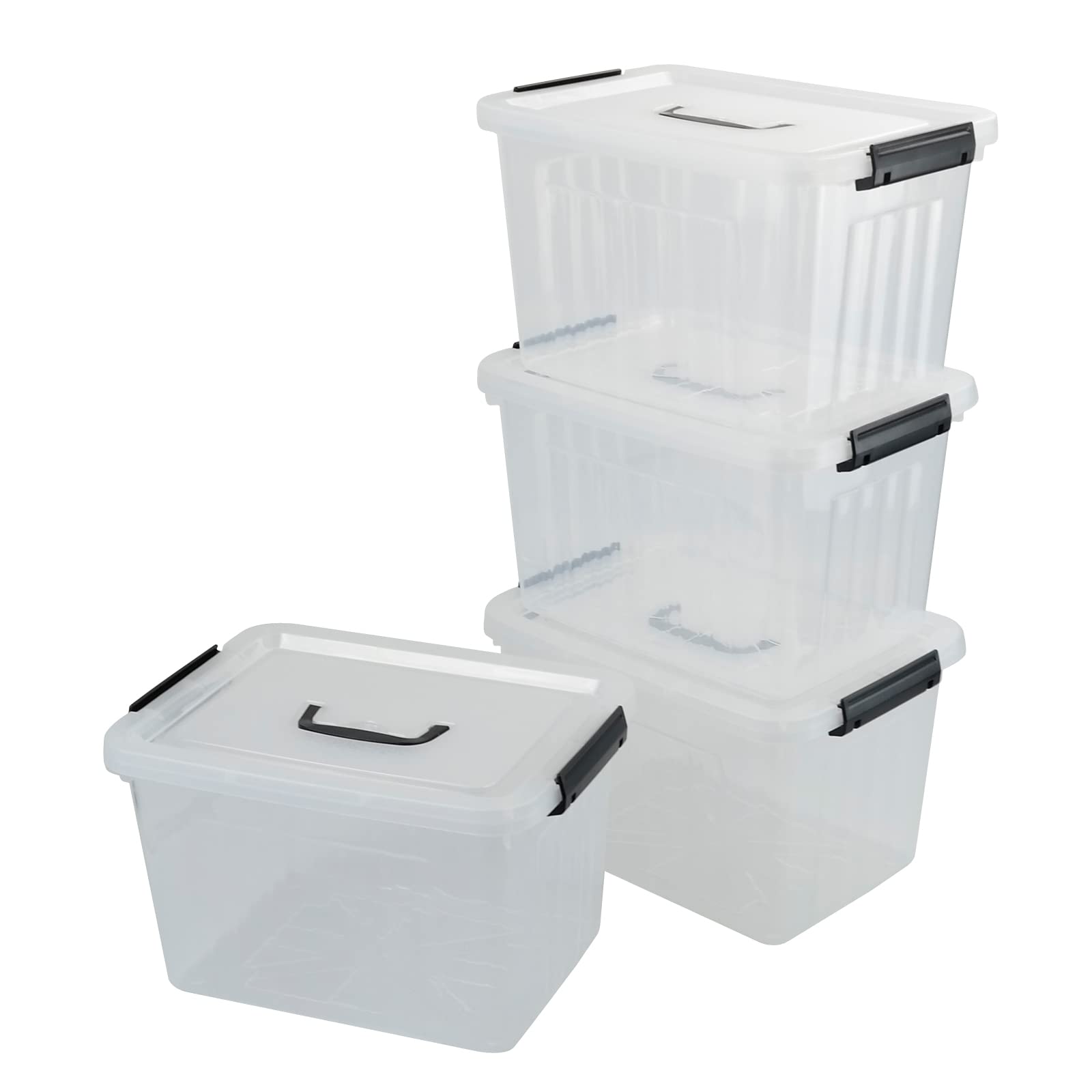 Jandson Plastic Latch Storage Box 10 L, 4 Packs, Clear