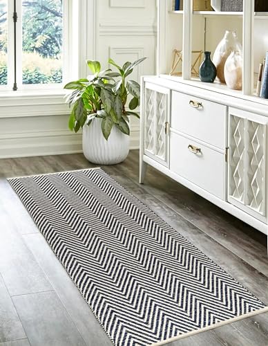 THE BEER VALLEY Chevron Kitchen Runner Rug 2x6 Feet - Navy