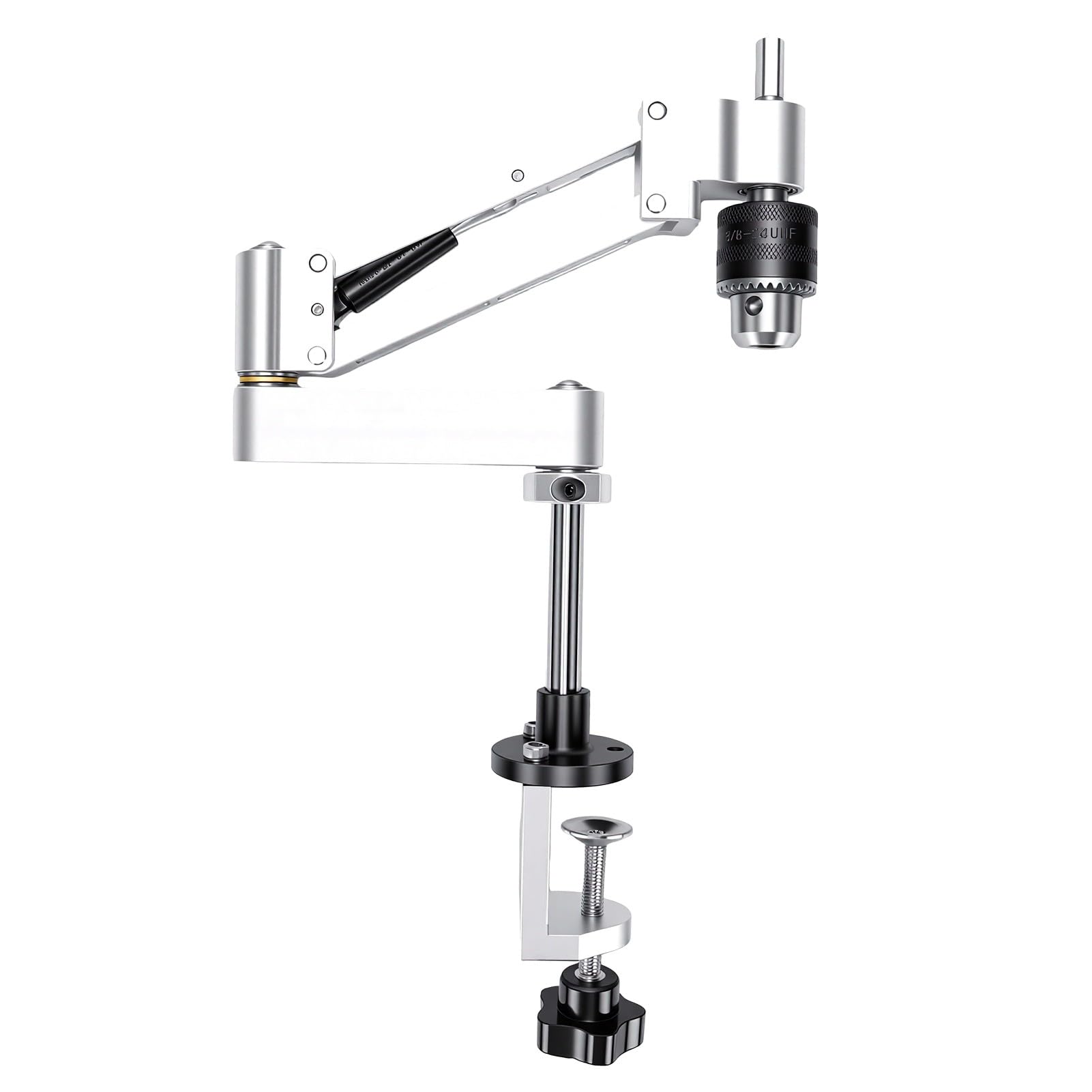 Zunate Wspornik Wspornikowy do Gwintowania Pionowe, Poziome ramię Podporowe do Gwintowania Skok 130 Mm Stop Aluminium CNC Anodowany Ręcznej Wiertarki Elektrycznej Uchwyt z Trzema Szczękami 1,5–10 Mm