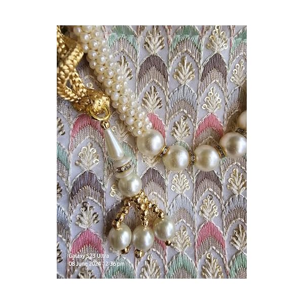 YO VINTAGE Designer Silk Potli Bag with Pearl Beaded Wristlet for Women and Girls with Handmade Embroidery ideal for traditional outfits at parties/weddings| Round Drawstring handbag - Image 8