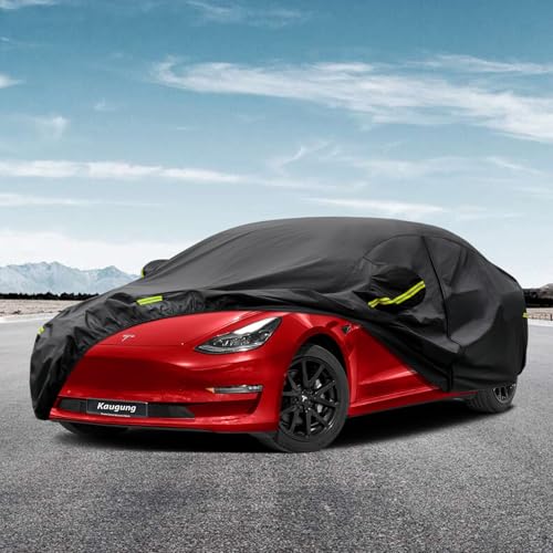 Image of Kaugung 7 Layers Car Cover Custom Fit Tesla Model 3 from 2017 to 2025, Outdoor Waterproof All Weather Sun Rain Dust Snow Protection with Zipper Door.