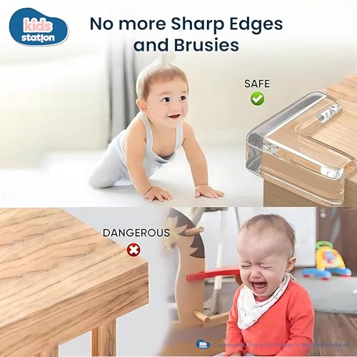 Image of Kids Station Baby Proofing Guards for Furniture-Table Guards with Soft Silicone, Sharp Corner Protection, Transparent PVC-Childproof Safety (L-Shape Transparent Corner Guards, Pack of 12)