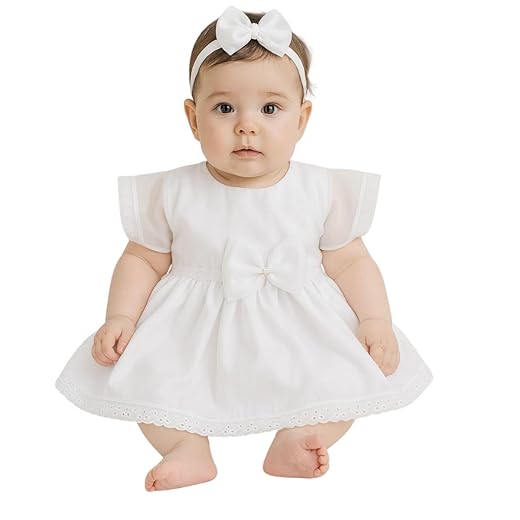 Vestido de Batizado Para Bebê Menina com Tiara - Analu (BR, Alfa, XGG, Branco)