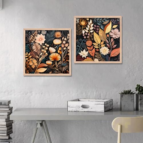 Image of kotart - Premium Digital floral Art Paintings with Frame for Home Decor - Framed Wall Painting for Living Room Bedroom Office Room Decor - Pack of 2 (13x13 inch, B)