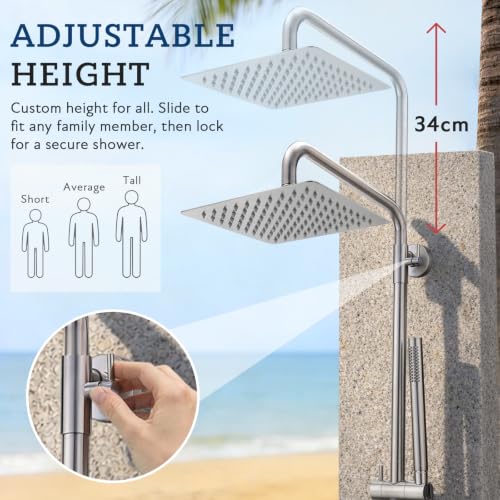 G-Promise kit de ducha exterior inoxidable grado marino 316 de 8 pulgadas | Acero inoxidable SUS 316, fácil instalación, altura ajustable, montaje en pared, para piscina, patio y casas costeras miniatura 7