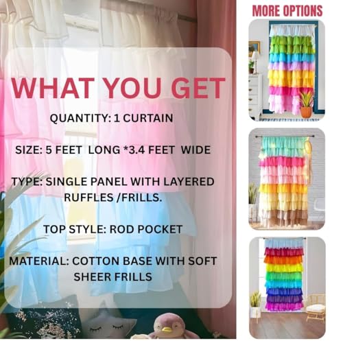 Image of NYSARG Decor Hub Ruffle Cotton Curtain for Window | Boho Style | Light Filtering Single Frill Curtain for Living Room, Bedroom, Kids Room & Kitchen (5 feet, 60 * 42inch) (White)