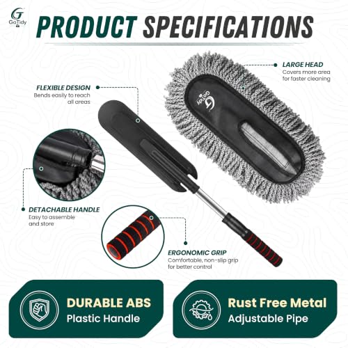 Image of Car Duster Microfiber Brush with Extendable Handle, Scratch-Free Lint-Free Paraffin Wax Coated Car Cleaner Brush for Interior & Exterior, Essential Car Cleaning Accessories for SUV, Windshield