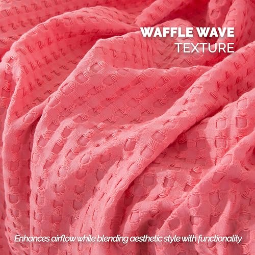 Image of Elegant Comfort Premium 100% Cotton Waffle Blanket - Lightweight Breathable Waffle Weave Bed Blanket - Soft and Warm All Season Blanket for Couch, Sofa and Bed, King Size 90x108 Inches, Coral