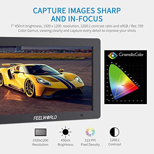 Image of FEELWORLD T7 7 inch IPS 4K HDMI Camera Field Monitor Video Assist Full HD 1920x1200 Solid Aluminum Housing DSLR Monitor with Peaking Focus False Colors