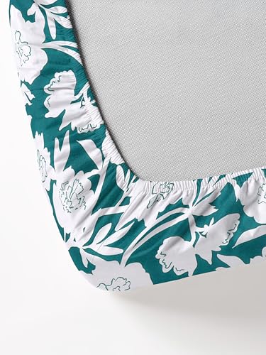 Image of Elastic Fitted Bedsheet with 2 King Size Pillow Covers, Double Bed, All Around Elastic, Floral, 72x78x8 Inches (Green Flower, Double