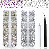 2 Boxes Nail Art Rhinestones Kit Flatback Gemstones AB Crystals+Clear Rhinestone Nail Eye Gems...