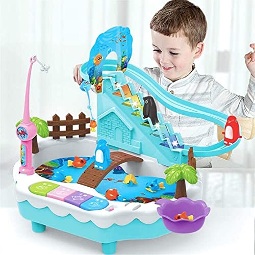 Preisvergleich Produktbild CYLYFFSFC Musik Licht Pinguin Treppensteigen magnetisches Angelspielzeug 2-in-1 elektrische pädagogische USB-Stromversorgung 3-6 Jahre alte Kinder pädagogische Spielzeug blau, rosa