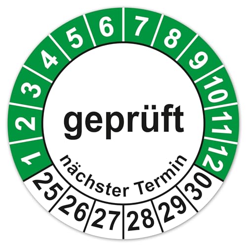 LabelTec Prüfplaketten geprüft nächster Prüftermin ⌀30mm Prüfaufkleber 2025-2030 Prüfetiketten Vinyl Aufkleber Plaketten Folie selbstklebend wasserfest LTB010 (100)