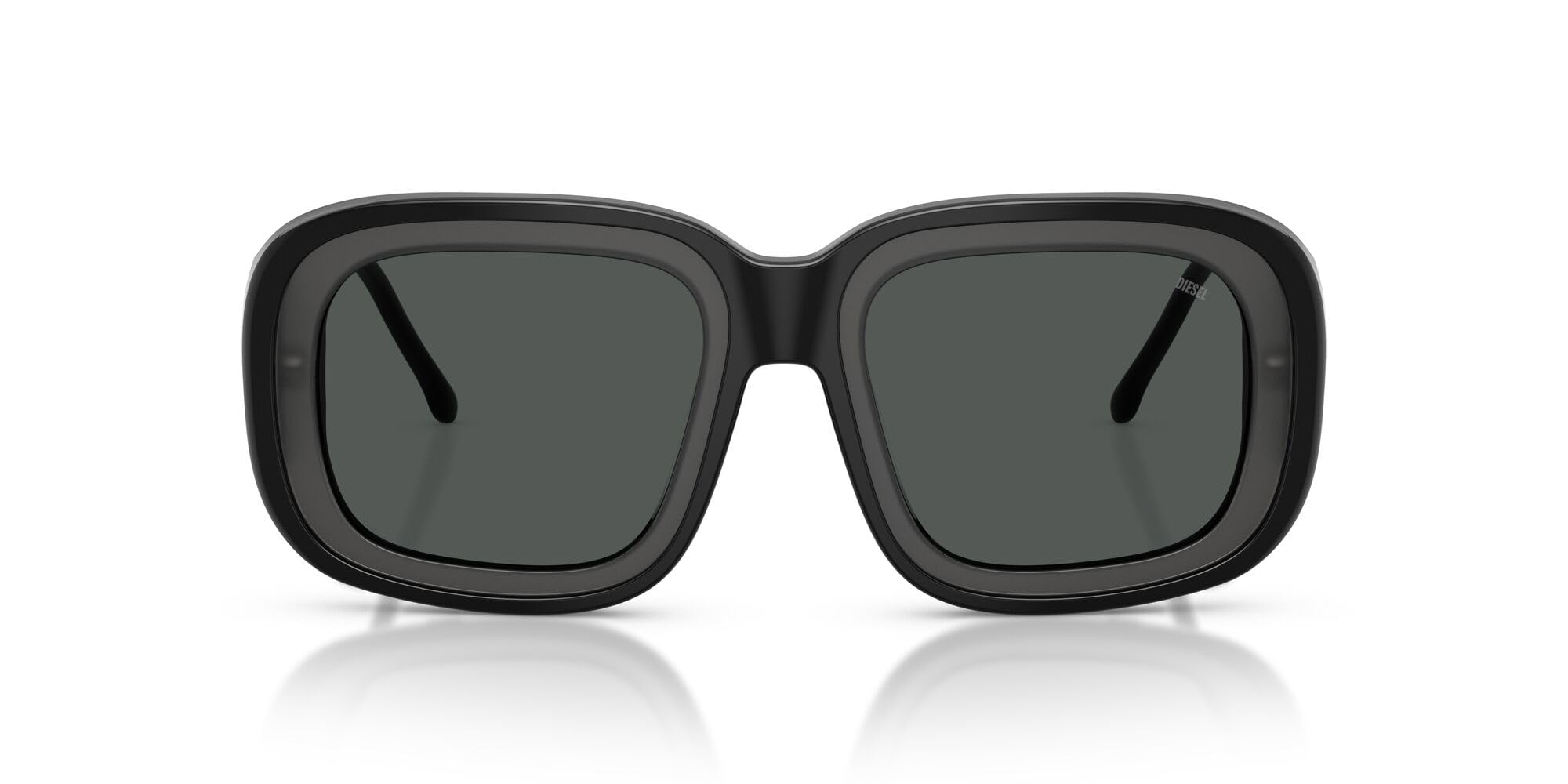 Diesel DL2015U Universal Fit Square Sunglasses, Black Transparent Dark Grey/Dark Grey, 52 mm