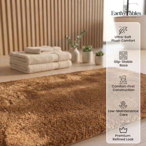 Image of Earthy Fables Plush Microfiber Bath Mat, Quick Dry, Anti-Skid, Water Absorbent, Non-Slip, Machine Washable Floor Rug, Shower Mat, Door Mat for Bathroom, Bedroom, 60 x 40 cm - Beige